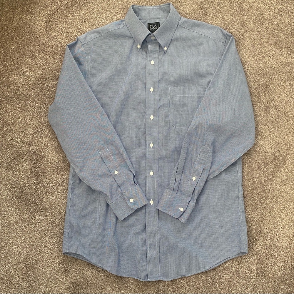 Jos. A. Bank Men's Long Sleeve Shirt Blue/White Check Size 16-33 - EUC - Picture 2 of 7